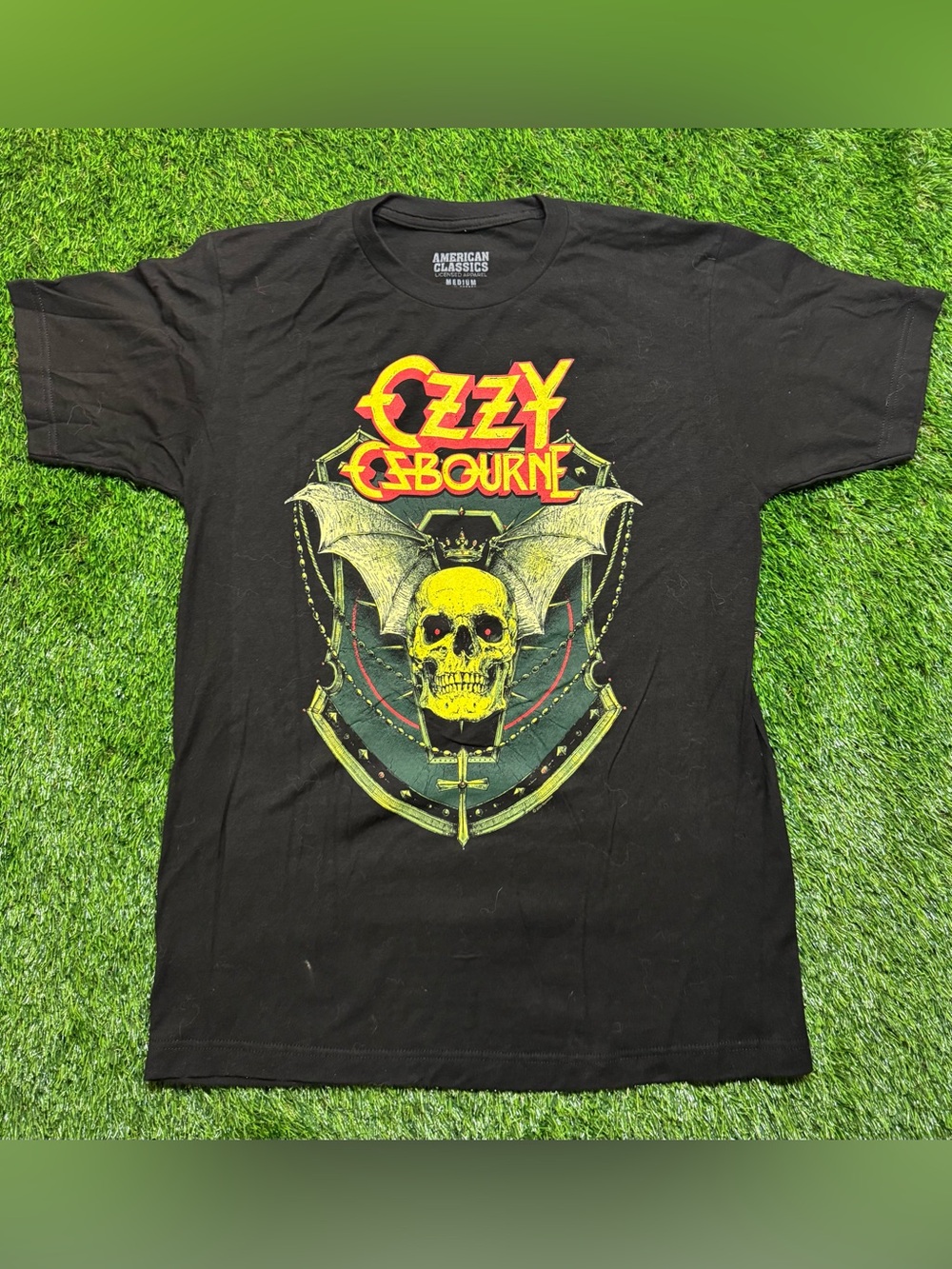 Ozzy Osbourne Skull Bat Graphic T Shirt Mens M Black Heavy Metal Band Tee